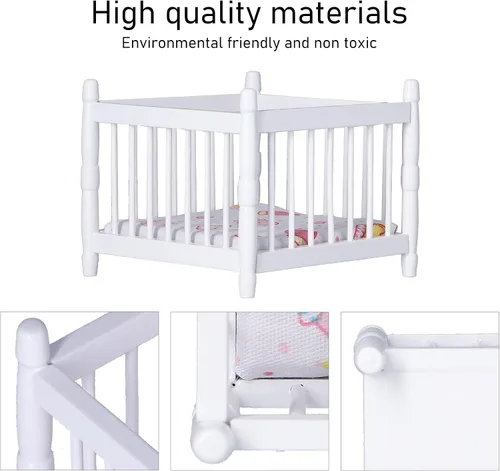 Miniatura 3 de Casa de muñecas de madera a escala 1:12, cama de bebé DIY, casa de muñecas en miniatura, mini accesorios de muebles con colchón, cama cuadrada