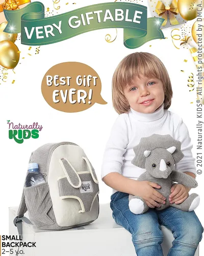 Miniatura 2 de Naturally KIDS Mochila para niños pequeños, Pequeño de 10 "h Triceratops Grey, 10.0 in H Small