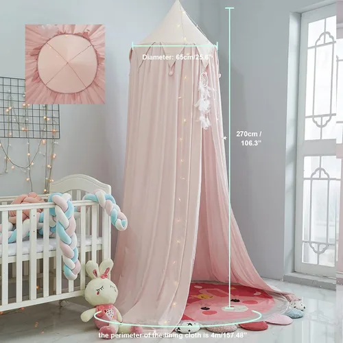 Miniatura 7 de Toldo de cama para niñas, toldo colgante redondo para cuna de bebé, decoración de habitación de cama de niños, rincón de lectura, interior y Blanco