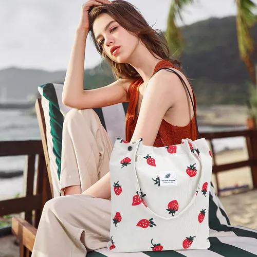 Miniatura 96 de Ayieyill - Bolsa de pana para mujer y niña, con correa de lona para colgar al hombro, bolsa con bolsillo