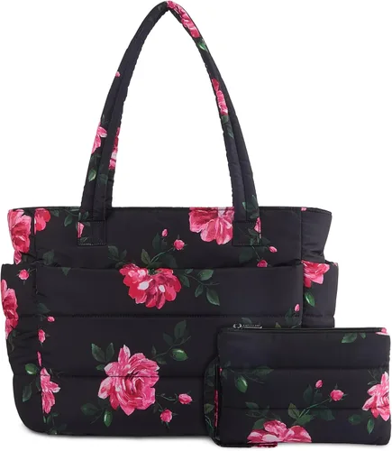 Miniatura 15 de TOPDesign Bolsa Tote Acolchada para Mujer, Bolso de Mano Ligero Inflado con Compartimentos, Bolsa de Hombro Acolchada para Trabajo, Viajes, Gimnasio
