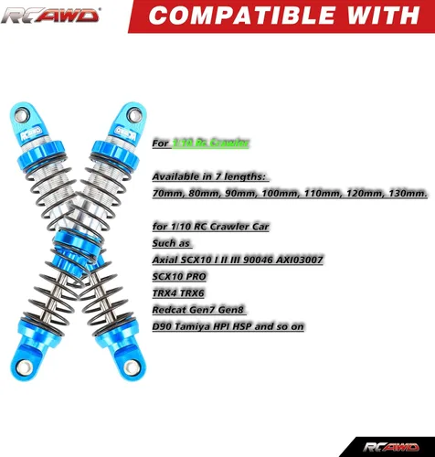 Miniatura 3 de RCAWD Amortiguadores de 80 mm 7075 Universales para actualizaciones de rastreador RC 1/10, amortiguadores RC con resorte para SCX10 I II III Pro Azul