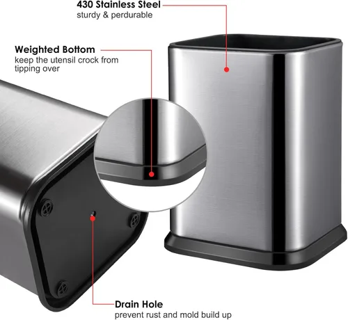 Miniatura 4 de RedCall Soporte de utensilios de cocina de acero inoxidable para encimera, organizador de espátula, organizador de espátula, moderno y rectangular