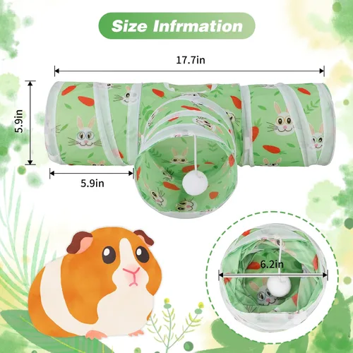 Miniatura 2 de Rypet Túnel de Cobaya de 3 Vías Plegable Túneles y Tubos para Mascotas Pequeñas con Pelota Interactiva para Conejo Bebé Hurón Hámster Chinchilla