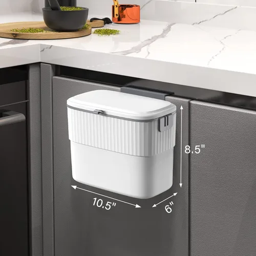 Miniatura 2 de ELPHECO Contenedor de compost de cocina con tapa, cubo de basura colgante de 1.8 galones con tapa, cubo de basura de 7 litros montado en la pared