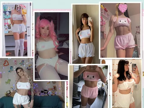 Miniatura 6 de BZB Conjunto de pijama kawaii de anime para mujer traje de dormir de terciopelo dulce y encantador top tubo y pantalones cortos