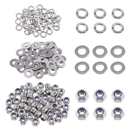 Miniatura 20 de Swpeet Kit de surtido de 150 piezas de tuercas hexagonales de bloqueo de acero inoxidable SAE 304 de 1/4"-20 y arandelas planas de 1/4