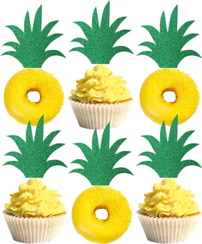 Miniatura 12 de Rsstarxi Paquete de 25 adornos tropicales para cupcakes Luau con decoración de pastel de flamenco de feliz cumpleaños, palmera, flamenco, piña