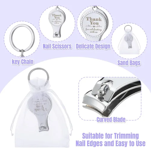 Miniatura 3 de Kanayu Llavero con clip de uñas, abrebotellas, regalo de boda a granel con cordón blanco, bolsa de organza para baby shower, regalo de fiesta