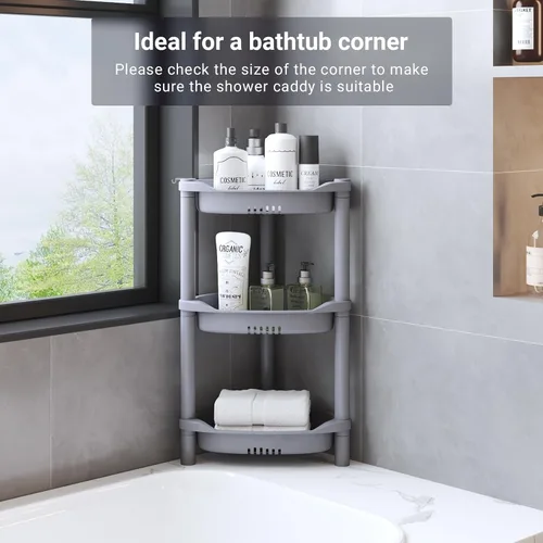 Miniatura 6 de ELYKEN Organizador de Ducha de 3 Niveles Estante Esquinero, 14.4 x 11.2 x 22.4 pulgadas, resistente al óxido, soportes de estante de ducha de Gris
