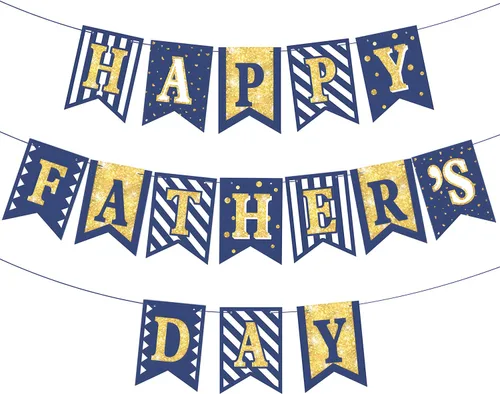 Miniatura 16 de Pancarta dorada con texto en inglés «Happy Father's Day» para el Día del Padre, decoración de fiesta del padre, guirnalda de fondo para el día