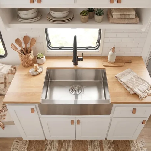 Miniatura 10 de MILOSEN Fregadero de cocina para autocaravana de 25 x 15 pulgadas, fregaderos de cocina de acero inoxidable bajo encimera de un solo tazón