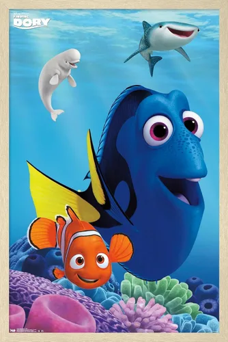 Miniatura 7 de Trends International Disney Pixar Finding Dory - Póster de pared de Dory, 14.725 x 22.375 pulgadas, versión enmarcada de madera de granero