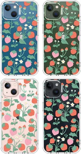 Miniatura 4 de MOSNOVO Funda para iPhone 13/14, grado militar, probada en caídas de 6.6 pies, transparente con diseño de jardín de fresas Claro - Jardín de fresas