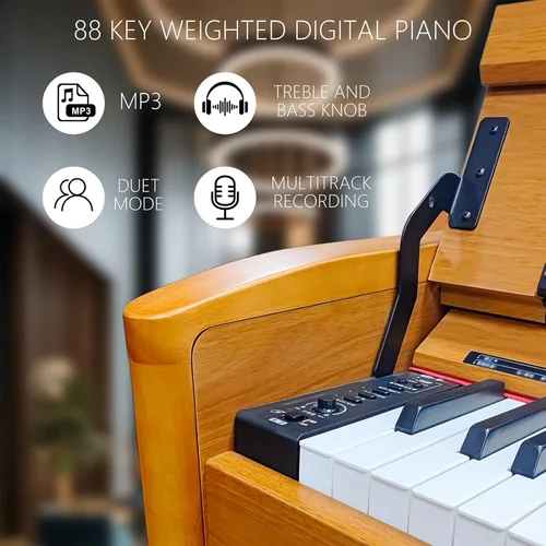 Miniatura 4 de Piano digital de acción martillo con peso de 88 teclas, chip de fuente de sonido francés 5704, marco de madera maciza, piano eléctrico