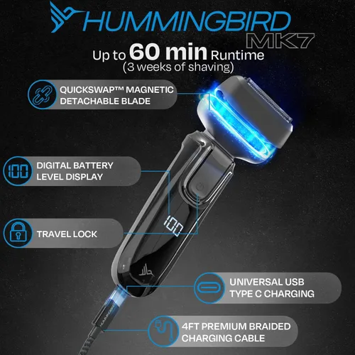 Miniatura 5 de HUMMINGBIRD MK7 - Afeitadora facial de papel de aluminio de alta calidad, afeitadora de cuatro hojas con nivelador de pelo largo, maquinilla