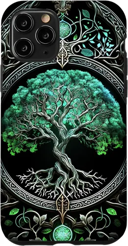 Miniatura 28 de Funda para iPhone 11 Pro Max Tree Of Life Yoga espiritual celta vikinga, verde y negro