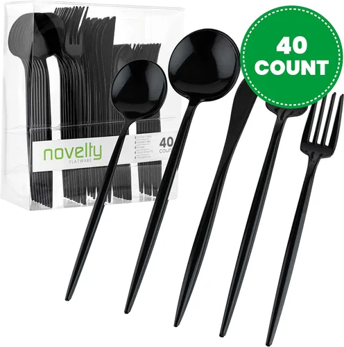 Miniatura 2 de Juego de cubiertos modernos de plástico PLASTICPRO (negro, 40 piezas)