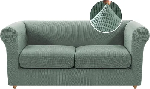 Miniatura 43 de Funda para silla Chesterfield de 2 piezas para sofá de 1 cojín, fundas para silla de brazo alto, 1 asiento, alta elasticidad, lavable, protector