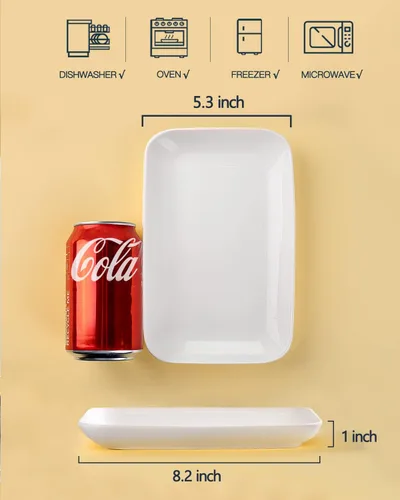 Miniatura 2 de DELLING Juego de 6 platos rectangulares para aperitivos de 8 pulgadas, platos de postre de ensalada de porcelana blanca, platos pequeños