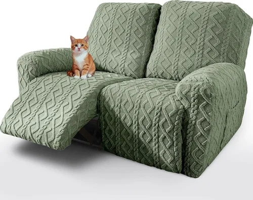 Miniatura 20 de vctops Verde Navideño 4 Piezas Fundas para Sillón Reclinable de Felpa Jacquard Geométrica Suaves Peludas Mullidas Funda para Sofá y Sillón