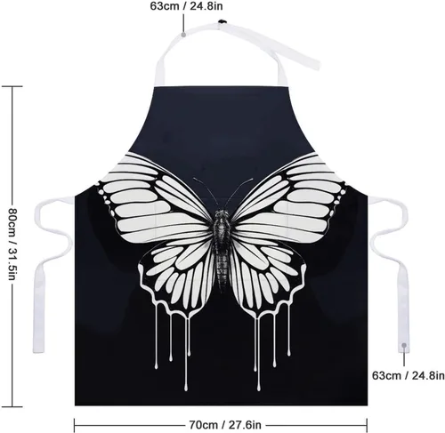 Miniatura 2 de MUSM A Black And White Butterfly Apron，Classic Vintage Funny with Pockets Aprons,Adjustable Bib Waterdrop Resistant for Kitchen Cooking Restaurant