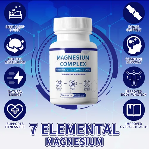 Miniatura 2 de Complejo de magnesio de 1000 mg con 8 tipos - glicinato, citrato, malato - Apoya la relajación muscular, la salud ósea, la producción de energía