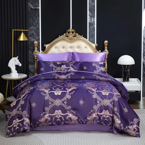 Miniatura 26 de Juego de edredón Queen de jacquard verde, juego de sábanas, elegante juego de ropa de cama de 8 piezas bordado, diseño floral neoclásico, decoración