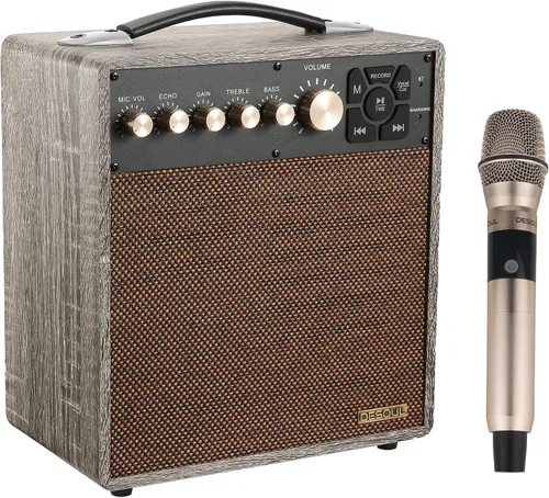 DESOUL Máquina de karaoke portátil de 40 W, altavoz vintage, amplificador de guitarra, 1 micrófono inalámbrico, batería recargable, Bluetooth,