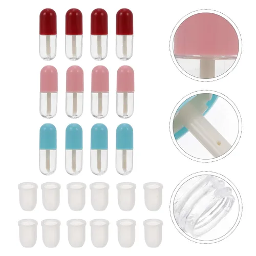 Miniatura 9 de Lurrose Paquete de 12 tubos vacíos de brillo de labios, mini recipientes portátiles recargables para bálsamo labial con inserciones de goma