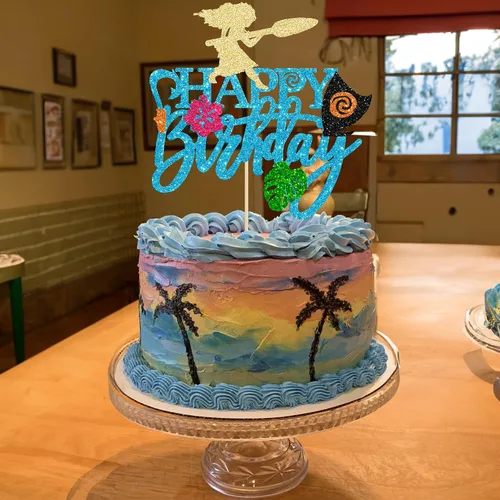 Miniatura 4 de Gyufise 1 pieza de decoración para pastel de cumpleaños Moana con purpurina de hoja de palma, flor de moana para pastel tropical hawaiano Luau, baby
