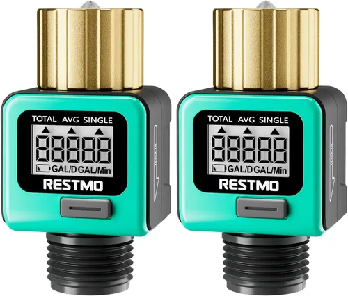 Miniatura 9 de RESTMO Medidor de flujo de agua con rosca metálica de entrada de latón, mide el consumo en galones/litros y la tasa de flujo para riego de manguera