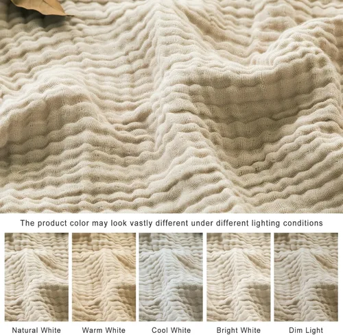 Miniatura 6 de EMME Manta de Muselina de Algodón King Grande Extragrande para Cama Colcha Cubrecama Beige Claro Gasa Transpirable Suave Ligera Mantas (120"x94")