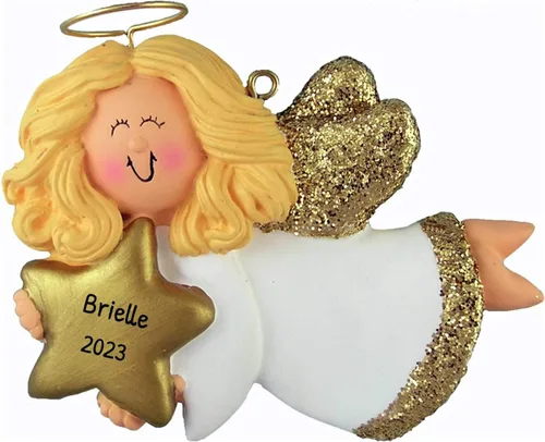 Miniatura 12 de Adorno de ángel personalizado 2025 – Reloj de adorno de ángel bebé de oso marrón, adornos de bebé de Navidad al aire libre para alas de árbol