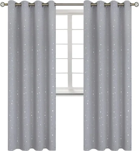 Miniatura 132 de BGment Cortinas opacas para dormitorio infantil, con aislamiento térmico, con ojales, estampado de estrellas plateadas, cortinas para oscurecer