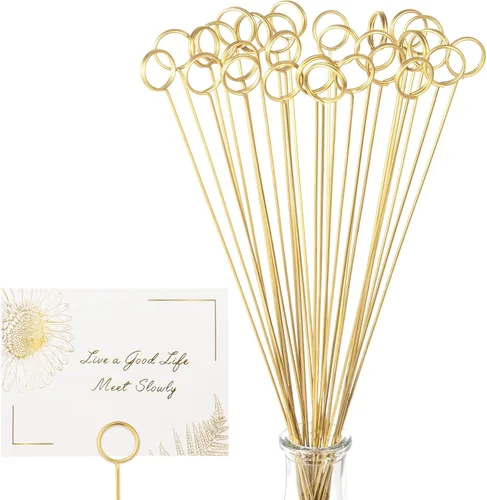 Miniatura 9 de Avsty 30 tarjeteros florales con púas de alambre para bodas, soporte de clip de fotos de metal, soporte para números de nombre de mesa, soporte