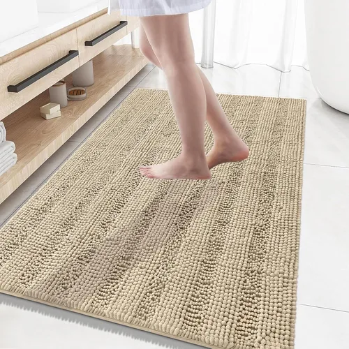 Miniatura 216 de Grandaily Alfombras de baño de felpilla a rayas de 24 x 16 pulgadas, extra gruesas y suaves, absorbentes, parte trasera de goma, alfombra de ducha