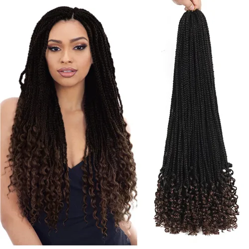Miniatura 18 de Paquete de 7 trenzas de ganchillo con extremos rizados, paquete de 7 trenzas de ganchillo preenlazadas, caja diosa, trenzas de ganchillo