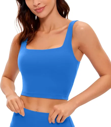 Miniatura 89 de CRZ YOGA Butterluxe Brasier deportivo de cuello cuadrado para mujer, estilo camiseta corta sin mangas, acolchado con soporte integrado para yoga