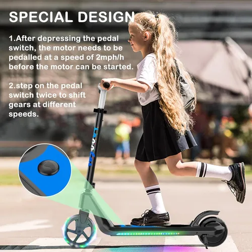 Miniatura 5 de LINGTENG Patinete Eléctrico para Niños de 6 a 10 Años, Patinete de Impulso con Arranque por Patada con Velocidad y Altura Ajustables, Rueda Luminosa