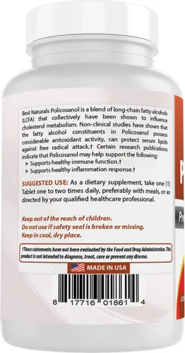 Miniatura 7 de Best Naturals Policosanol 40mg 120 Tabletas - Promueve la función cardiovascular saludable*