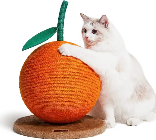 Miniatura 4 de VETRESKA Poste Rascador para Gatos Naranja, Lindo Rascador para Gatos con Cuerda de Yute, Poste Rascador Vertical para Gatos de Interior y Gatitos