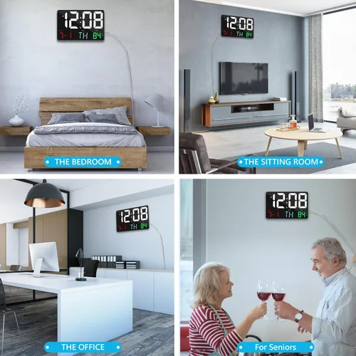 Miniatura 7 de Amgico Reloj despertador digital con repetición, temperatura, atenuación automática, calendario de pantalla grande de 11.5 pulgadas, reloj