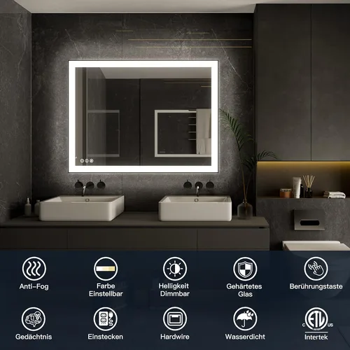 Miniatura 2 de ISKM Espejo LED con marco para baño de 20"x28", espejo de baño LED regulable con luces, antivaho, espejo iluminado frontal y retroiluminado de 3