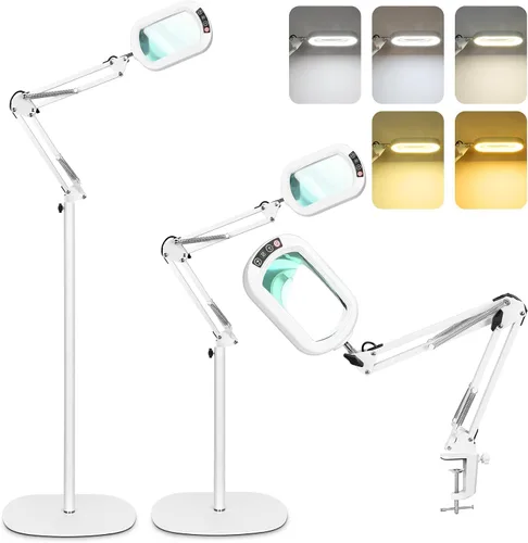 Miniatura 8 de Lupa grande 12X con luz y soporte, cristal real, 5 modos de color, lámpara de pie LED regulable sin escalones, brazo oscilante, 3 en 1, lupa
