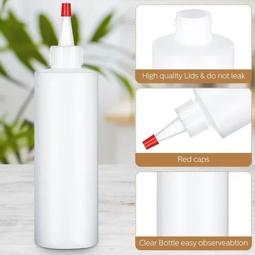 Miniatura 3 de Jinei Paquete de 60 botellas de plástico de 8 onzas, botellas transparentes para exprimir condimentos con tapa de punta roja, recipiente vacío