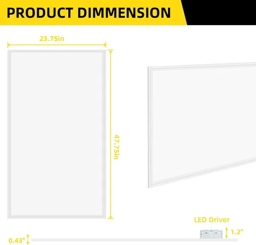Miniatura 7 de Lámpara de techo LED de panel plano de 2 x 4, 7800 lúmenes, luz diurna súper brillante de 5000 K, 0-10 V regulable, certificación ETL, luz LED