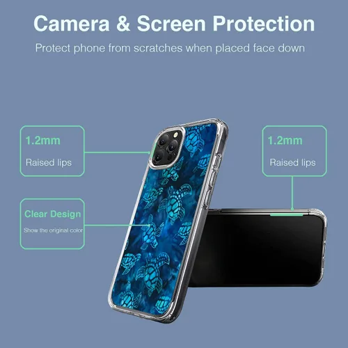 Miniatura 2 de Compatible con iPhone 14, bonita funda transparente de tortuga marina azul de acuarela suave TPU de cuerpo completo, funda de protección de cuerpo
