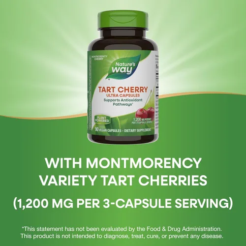 Miniatura 4 de Nature's Way Cápsulas Tart Cherry Ultra, suplemento de antocianina y soporte antioxidante*, 1,200 mg por porción, 90 cápsulas vegetarianas