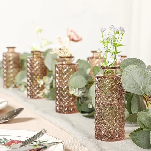 Miniatura 2 de Jarrón de cristal ámbar, paquete de 20 jarrones Living Bud, pequeños jarrones de diamante a granel, mini jarrones de flores para centro de mesa